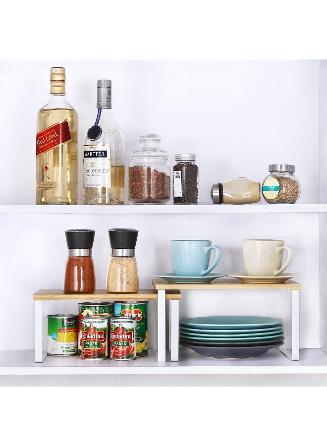 NEX Kitchen Cabinet and Counter Shelf Organizer, Stackable & Expandable, White and Natural - Image 4
